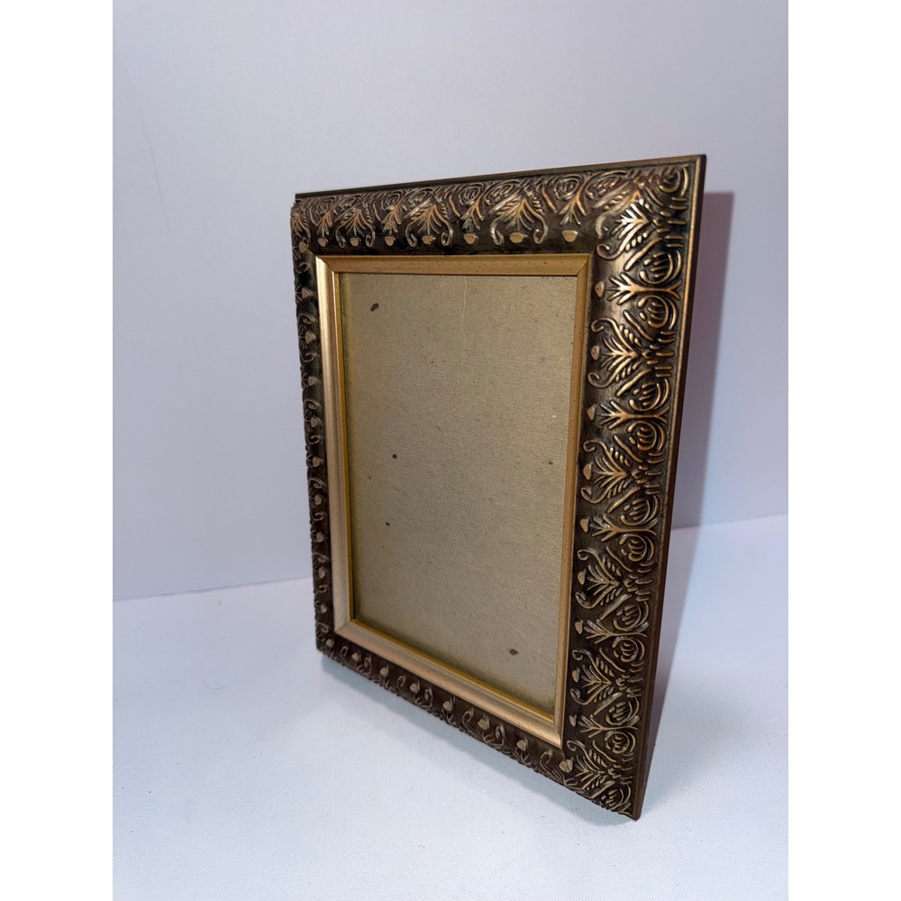 Vintage Ornate Gold Picture Frame 5x7 Tabletop Baroque Scroll Relief Decor